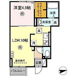 D-roomパーシモン 1階1LDKの間取り