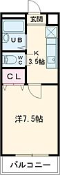 レスポール 1Kの間取図画像