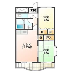 ウイングコートエトワール萩山 3階2LDKの間取り