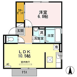 ペルル黒崎 1階1LDKの間取り