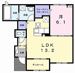 ラシーヌヴェルテュB 1LDKの間取図画像