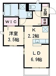 パナ・ハイツ見川　A 2階1LDKの間取り