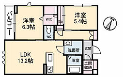 シャエム 2LDKの間取図画像