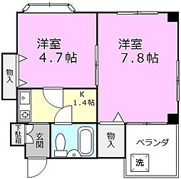 ロイヤルコーポ琴の浦 3階2Kの間取り