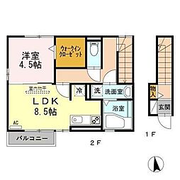 フェリスさくらIII 2階1LDKの間取り