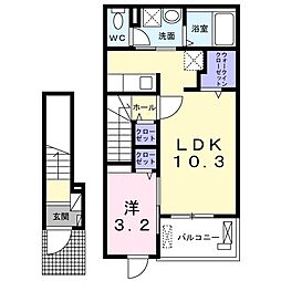 アルページュB 1LDKの間取図画像