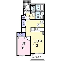 フィオーレ2番館 1LDKの間取図画像