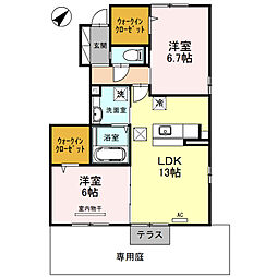 グリーナリーII 1階2LDKの間取り