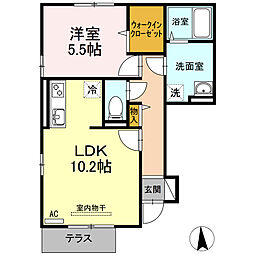 プラシードプレイス 1階1LDKの間取り