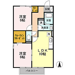 グランディール2番館 2LDKの間取図画像