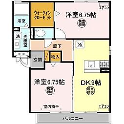 大黒屋七番館 2DKの間取図画像