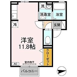 プレジオII 2階ワンルームの間取り