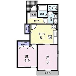 カーサフェリーチェA 2DKの間取図画像