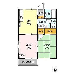 スプリング・クレイン　II 2階2DKの間取り