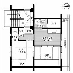 ビレッジハウス田町2号棟 2DKの間取図画像