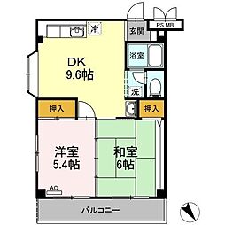 ローズハイムとくまる 2DKの間取図画像