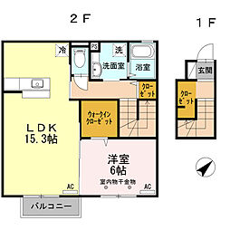 プラシード 1LDKの間取図画像