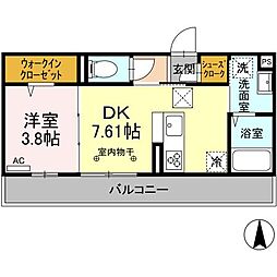 カサソレイユ 1階1DKの間取り
