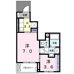 ヴァンベール1 1Kの間取図画像