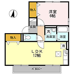 リベリュール富の原1 1LDKの間取図画像