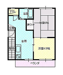 グランドハイツ 2階2DKの間取り
