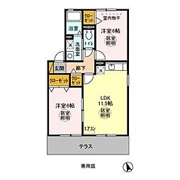 フロンティエール　西館 1階2LDKの間取り