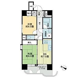 ライオンズマンション一番町 2DKの間取図画像