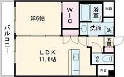JR豊肥本線 水前寺駅 徒歩4分の賃貸マンション 9階1LDKの間取り