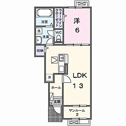 リベルラコッコC 1LDKの間取図画像