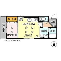 プリエールsaya 1階1LDKの間取り