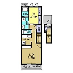 フランミナミ久留米 1LDKの間取図画像
