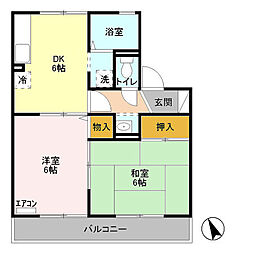パストラル参番館 2DKの間取図画像