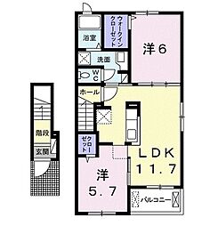 グレイスフル　II 2階2LDKの間取り