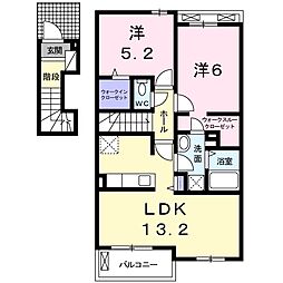 クラール元山サウスB 2LDKの間取図画像