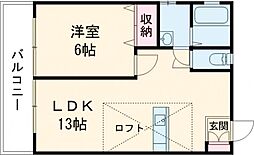 JR豊肥本線 武蔵塚駅 徒歩28分の賃貸アパート 2階1LDKの間取り