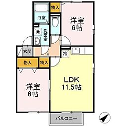グランコート　D棟 2階2LDKの間取り