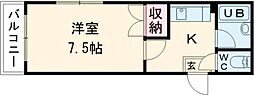 熊本市電A系統 九品寺交差点駅 徒歩13分の賃貸マンション 3階1Kの間取り