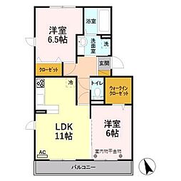 リヴィエール 2階2LDKの間取り