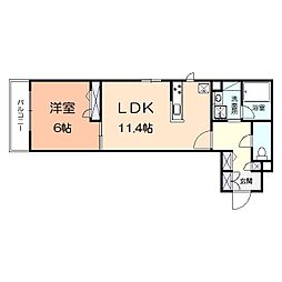 ドムスベルウッド 2階1LDKの間取り