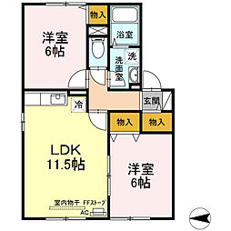 エスト筒井 1階2LDKの間取り