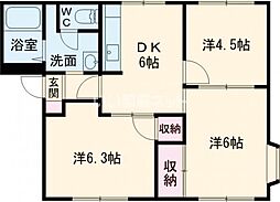 ピュア・ハイツＢ 2階3DKの間取り