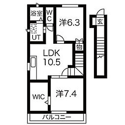 デュースHINA 3階2LDKの間取り