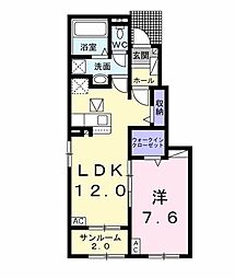 カーサフェリシアA棟 1LDKの間取図画像
