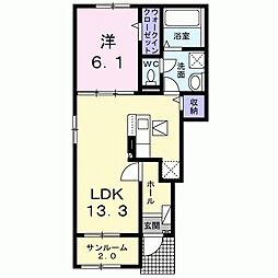 カームリープレイス　II 1階1LDKの間取り