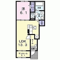 カームリープレイス　II 1階1LDKの間取り