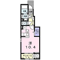 アリアーテC ワンルームの間取図画像
