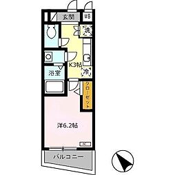 レジデンス浜田 2階1Kの間取り