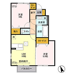 JR信越本線 群馬八幡駅 7.4kmの賃貸アパート 1階2LDKの間取り