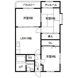 エクセル南 2階3LDKの間取り