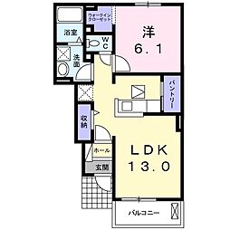 フルール　蘭Ｂ 1階1LDKの間取り